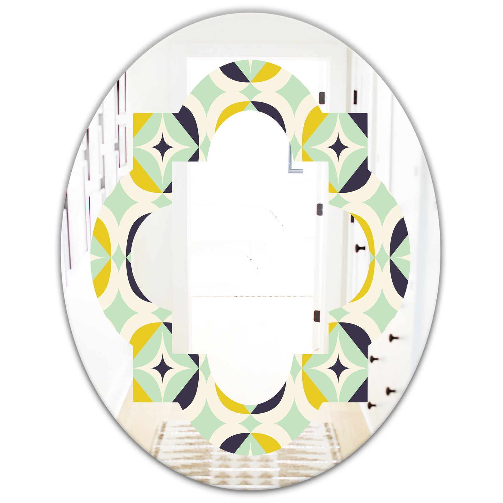 Diamond Retro V - Modern Round or Oval Wall Mirror - Quatrefoil