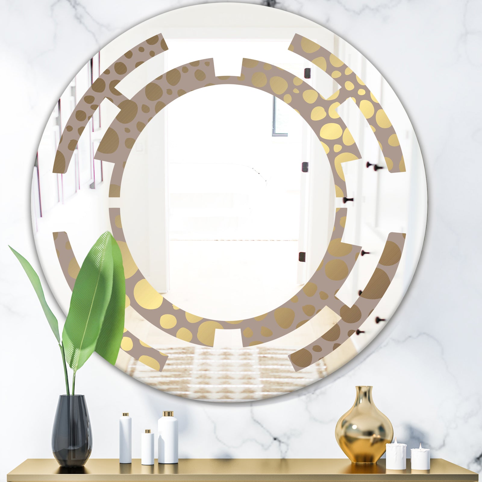 Golden Marble Design III - Modern Round or Oval Wall Mirror - Space