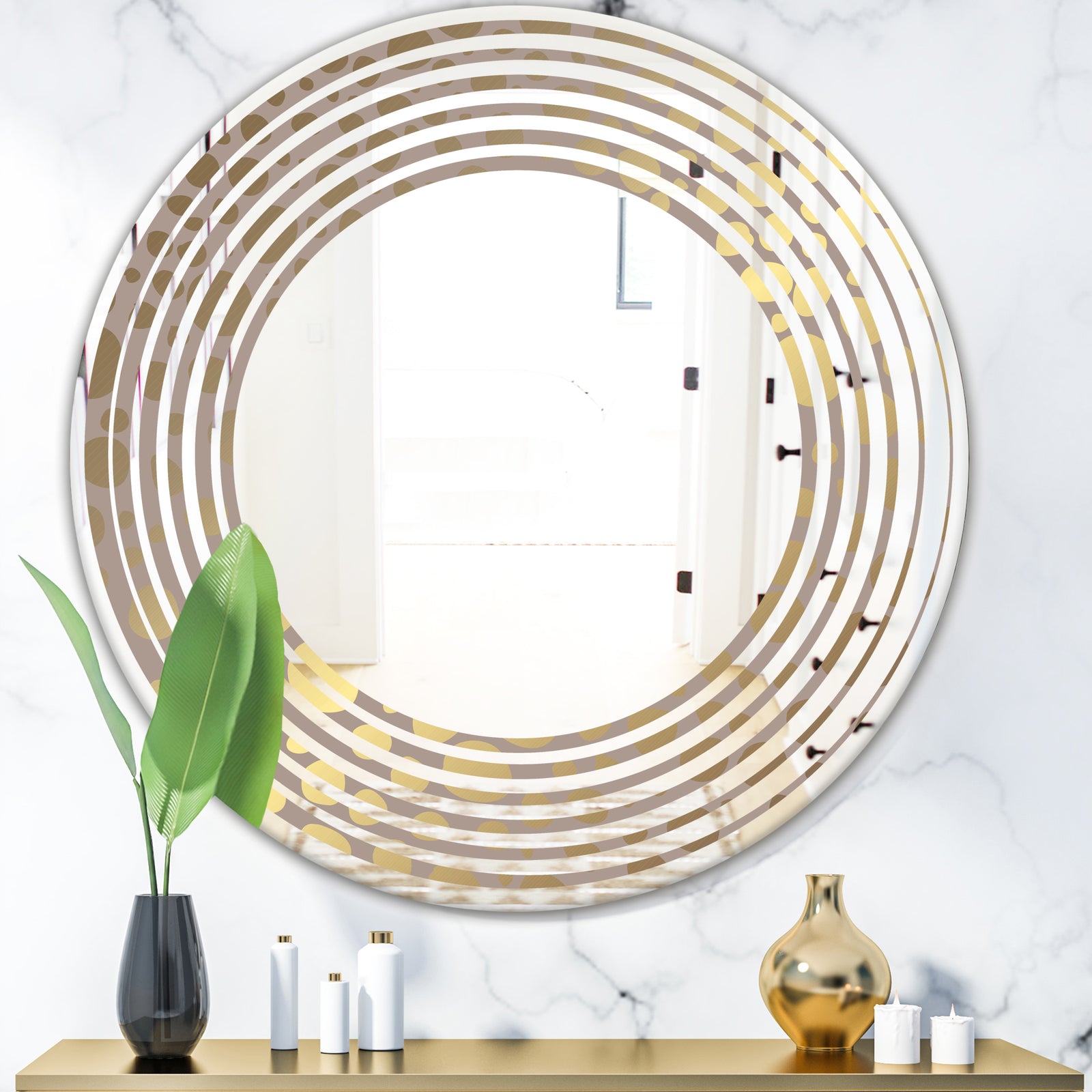 Golden Marble Design III - Modern Round or Oval Wall Mirror - Wave