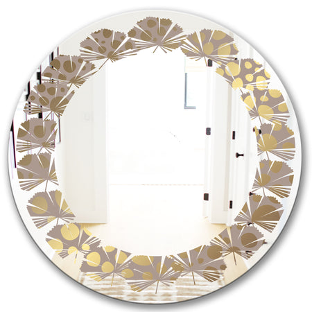 Golden Marble Design III - Modern Round or Oval Wall Mirror - Leaves