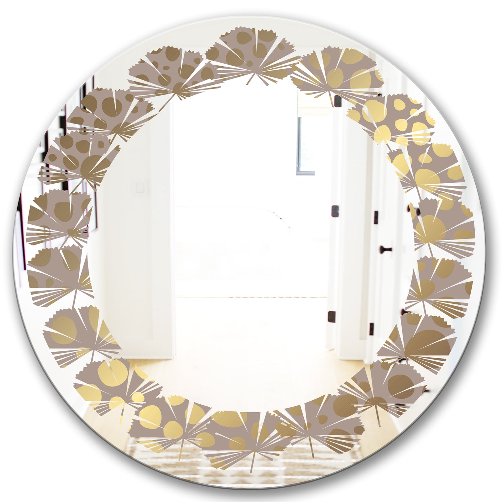 Golden Marble Design III - Modern Round or Oval Wall Mirror - Leaves