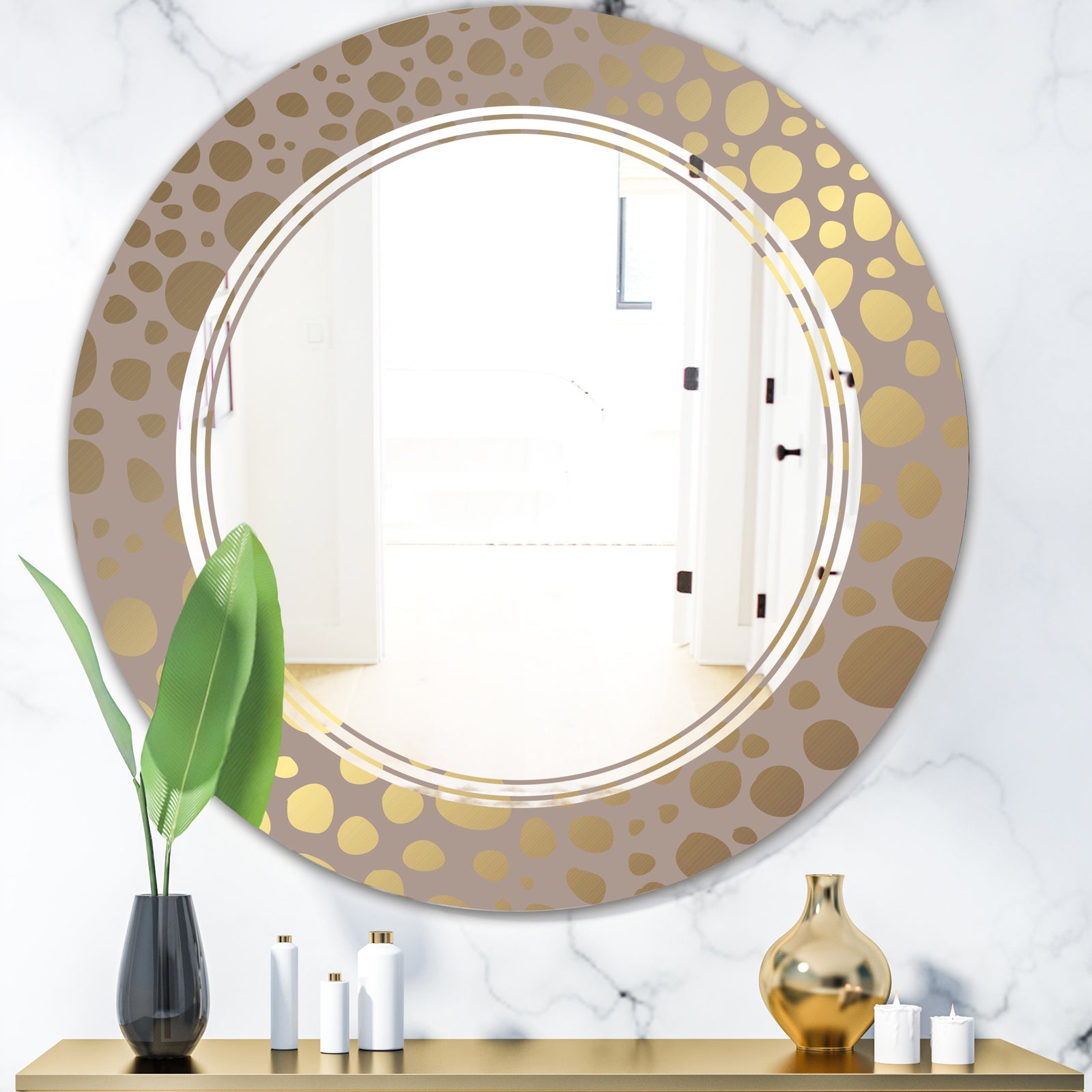 Golden Marble Design III - Modern Round or Oval Wall Mirror - Triple C