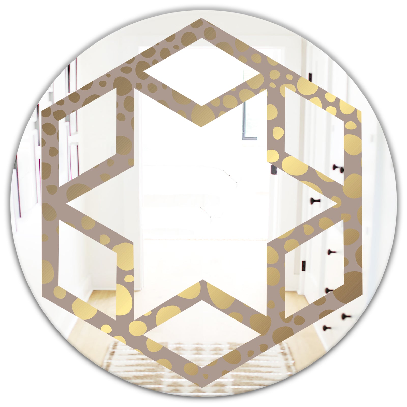 Golden Marble Design III - Modern Round or Oval Wall Mirror - Hexagon Star