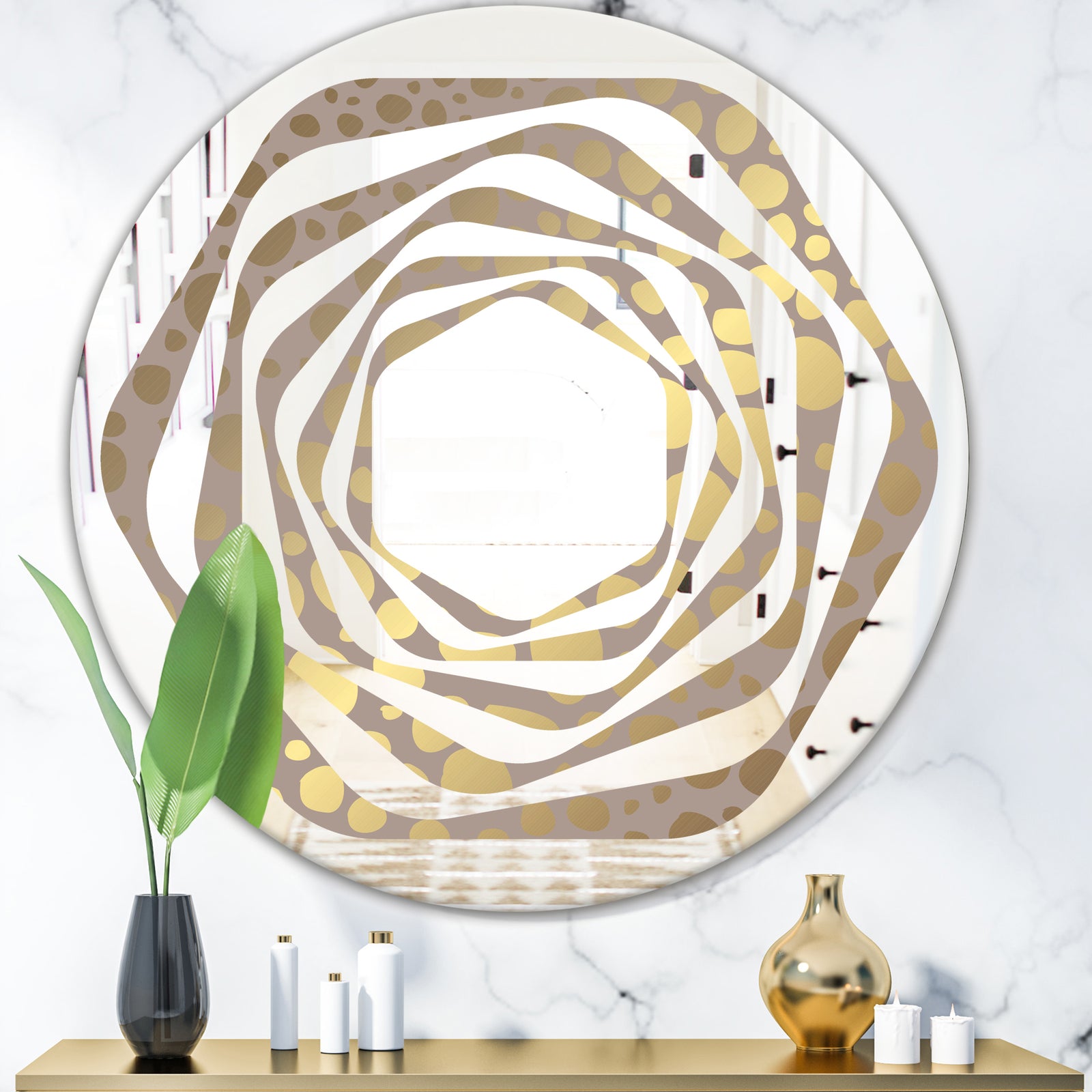 Golden Marble Design III - Modern Round or Oval Wall Mirror - Whirl