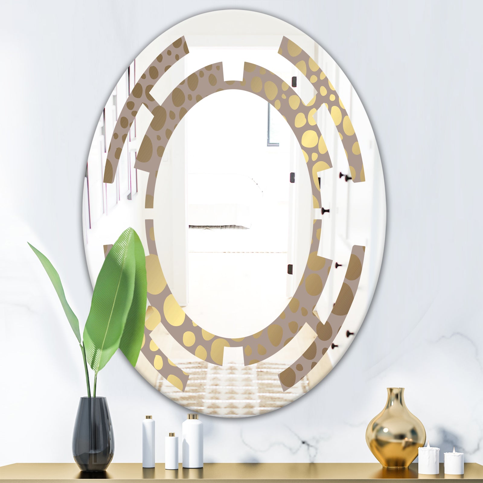 Golden Marble Design III - Modern Round or Oval Wall Mirror - Space