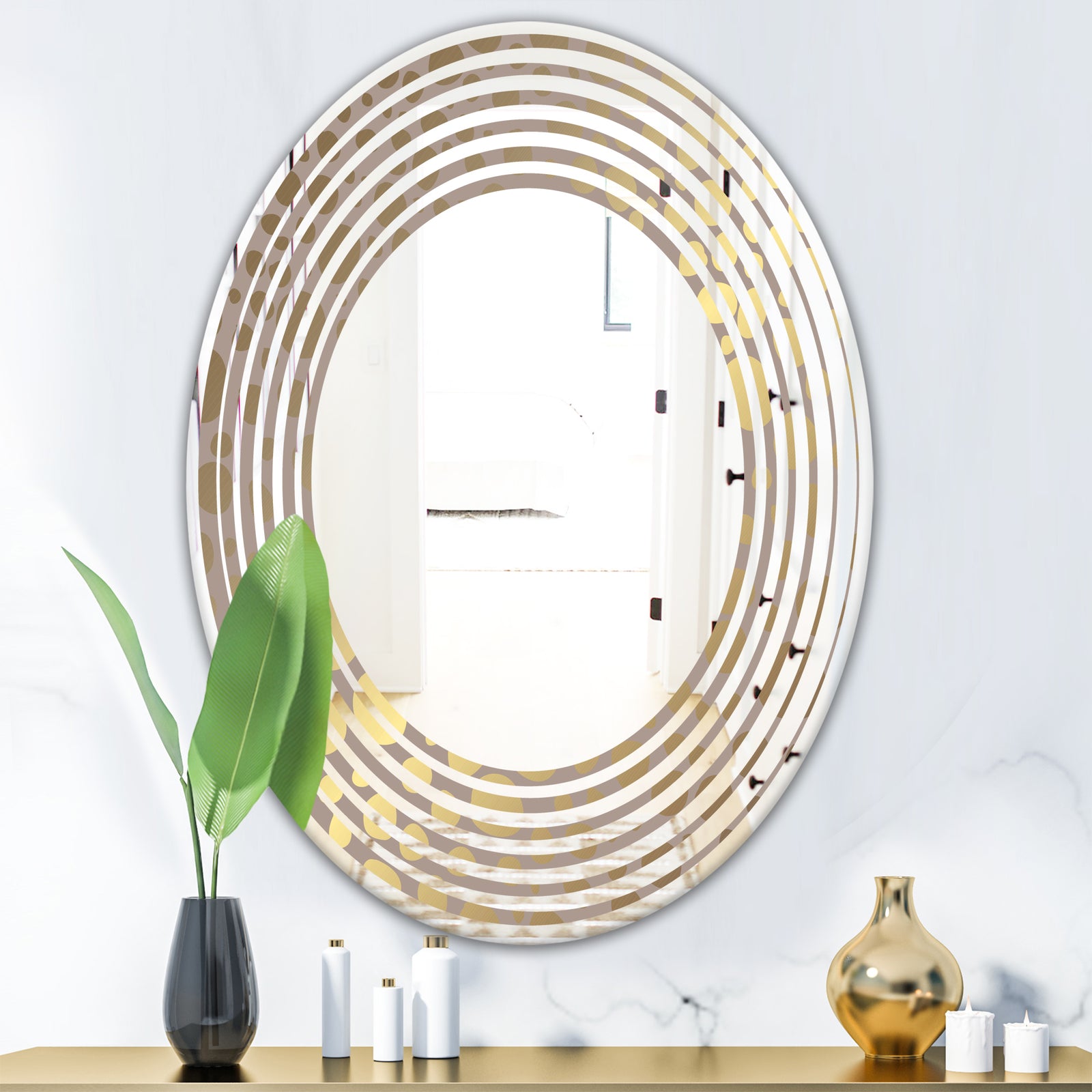 Golden Marble Design III - Modern Round or Oval Wall Mirror - Wave