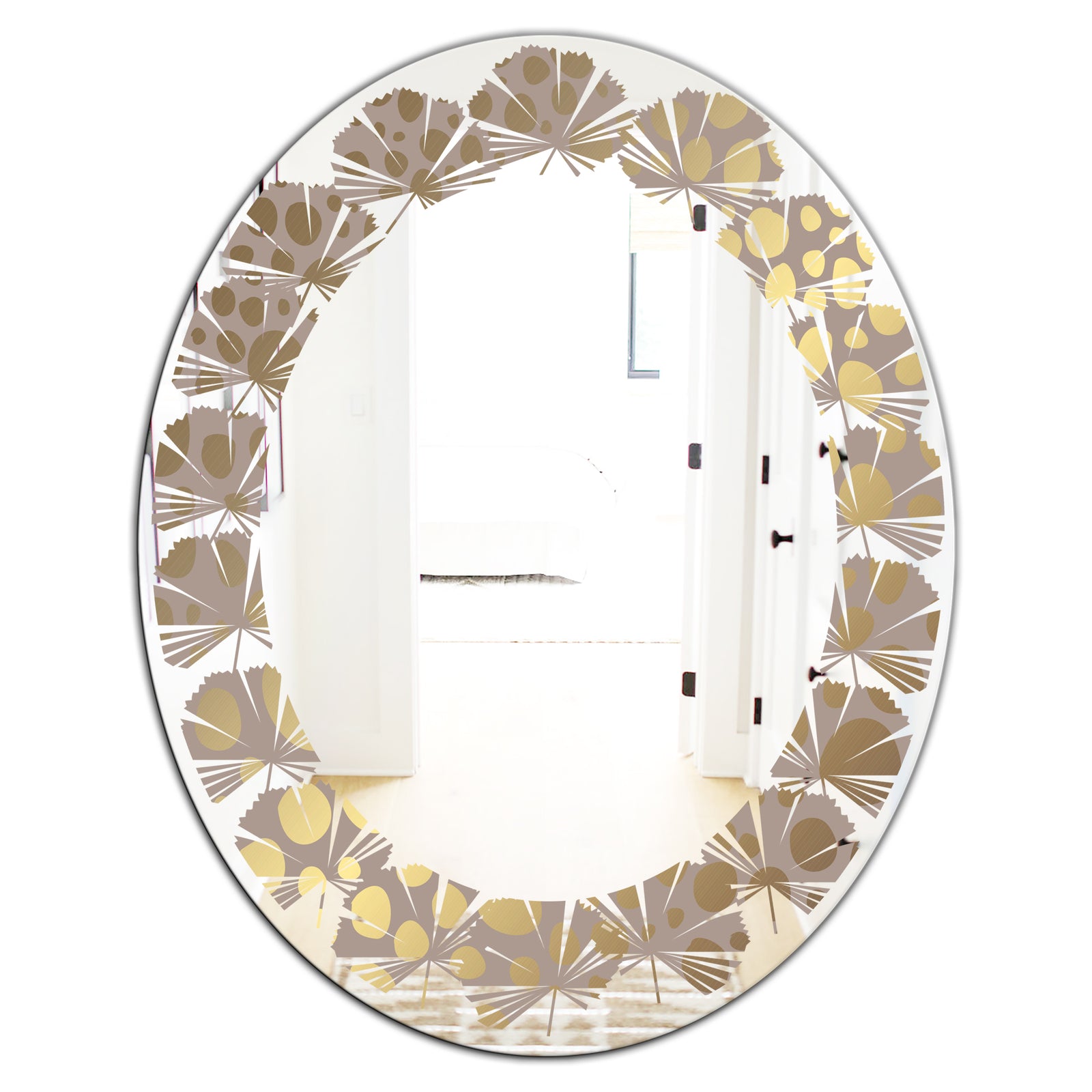Golden Marble Design III - Modern Round or Oval Wall Mirror - Leaves