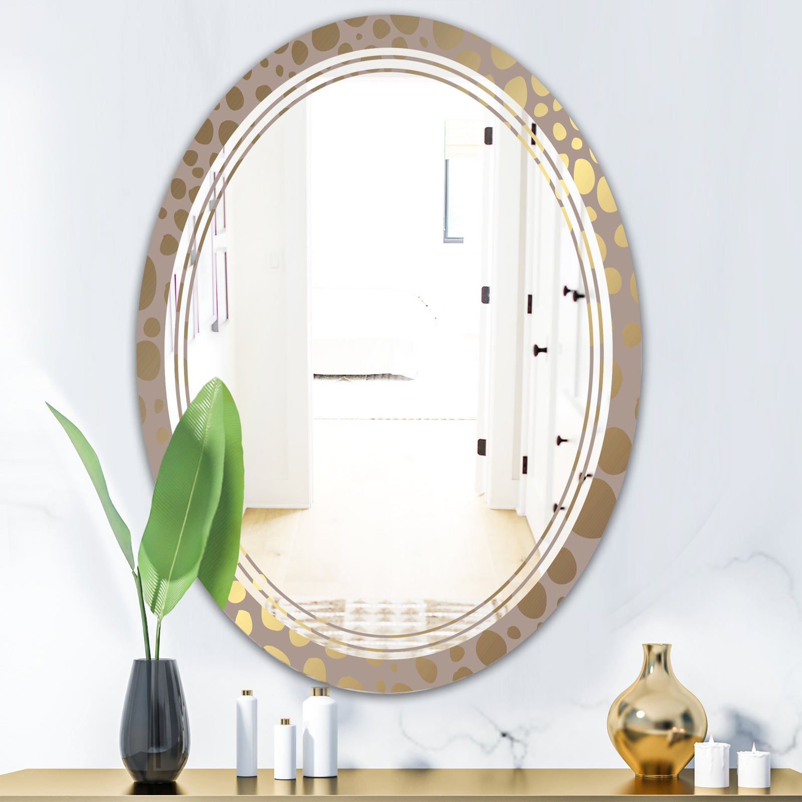 Golden Marble Design III - Modern Round or Oval Wall Mirror - Triple C