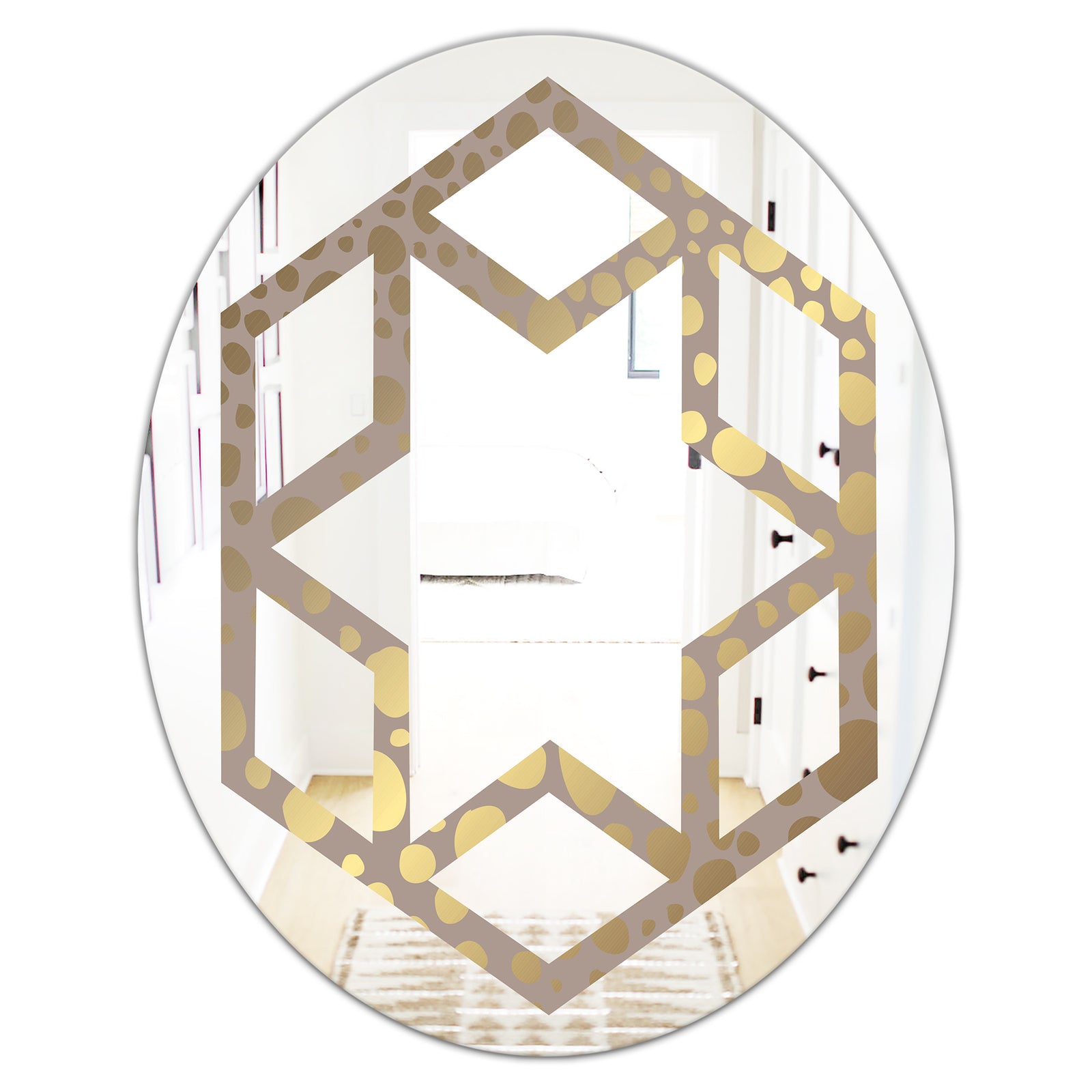 Golden Marble Design III - Modern Round or Oval Wall Mirror - Hexagon Star