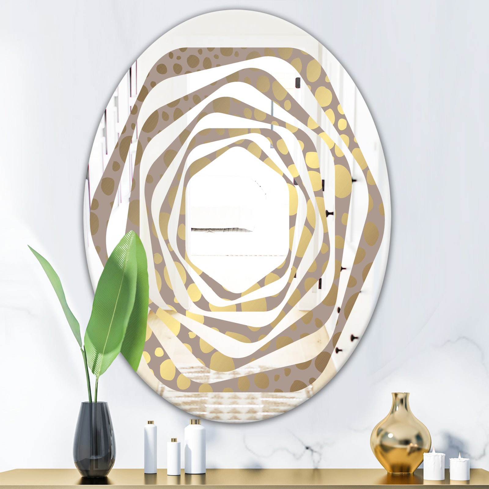 Golden Marble Design III - Modern Round or Oval Wall Mirror - Whirl
