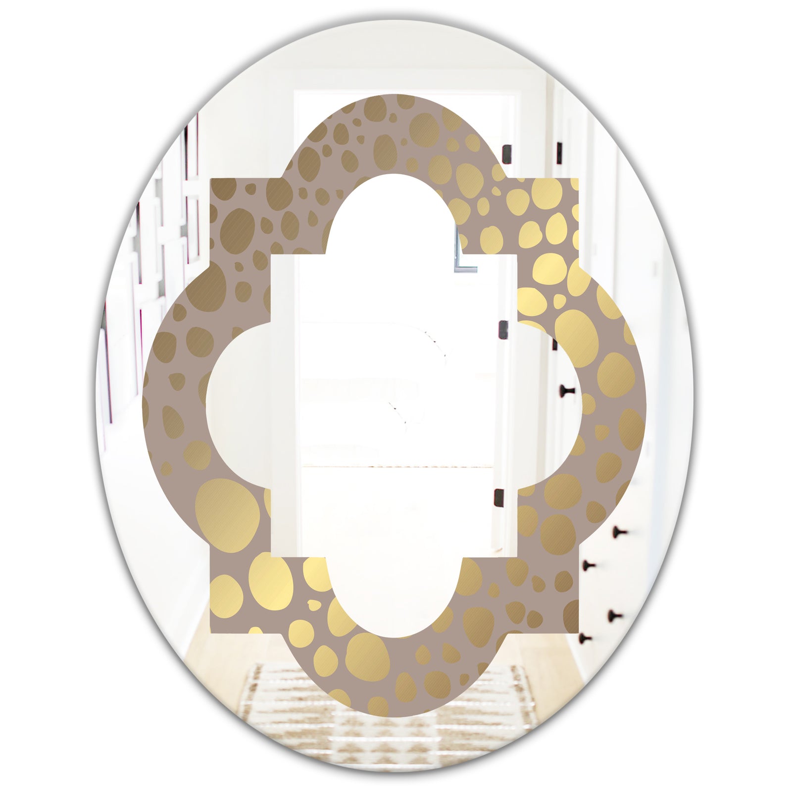 Golden Marble Design III - Modern Round or Oval Wall Mirror - Quatrefoil