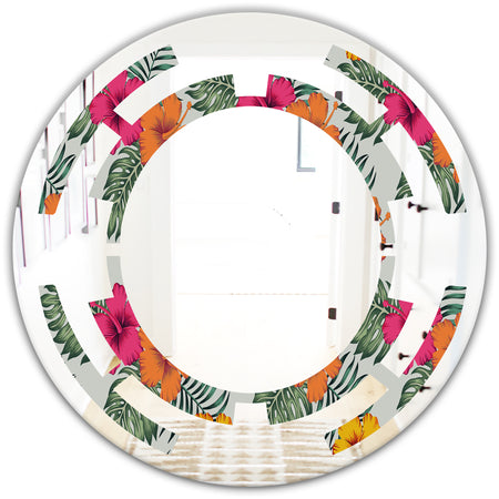 Retro tropical Leaves III - Cottage Round or Oval Wall Mirror - Space