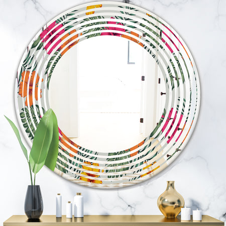 Retro tropical Leaves III - Cottage Round or Oval Wall Mirror - Wave