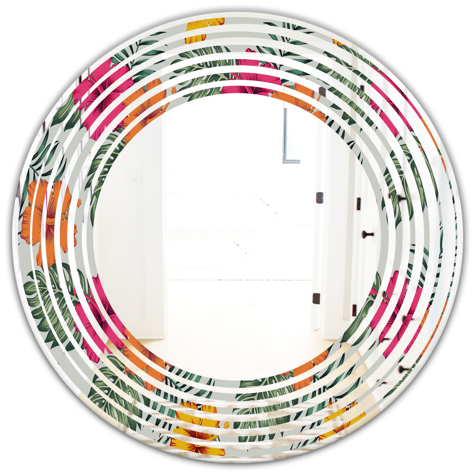 Retro tropical Leaves III - Cottage Round or Oval Wall Mirror - Wave