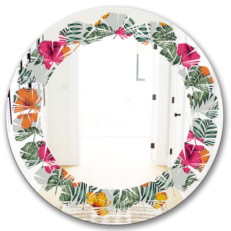 Retro tropical Leaves III - Cottage Round or Oval Wall Mirror - Leaves