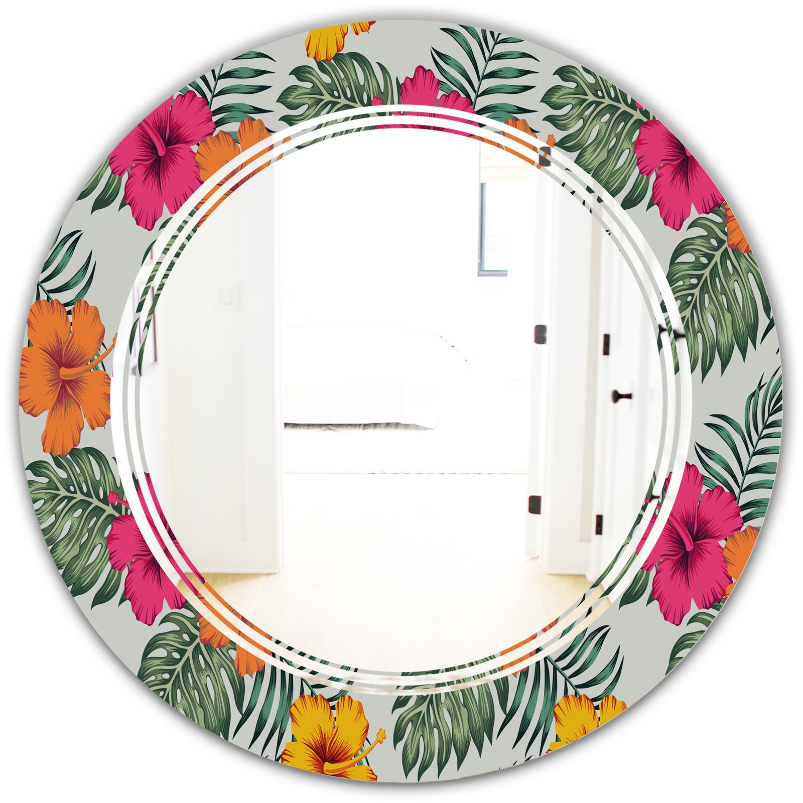 Retro tropical Leaves III - Cottage Round or Oval Wall Mirror - Triple C