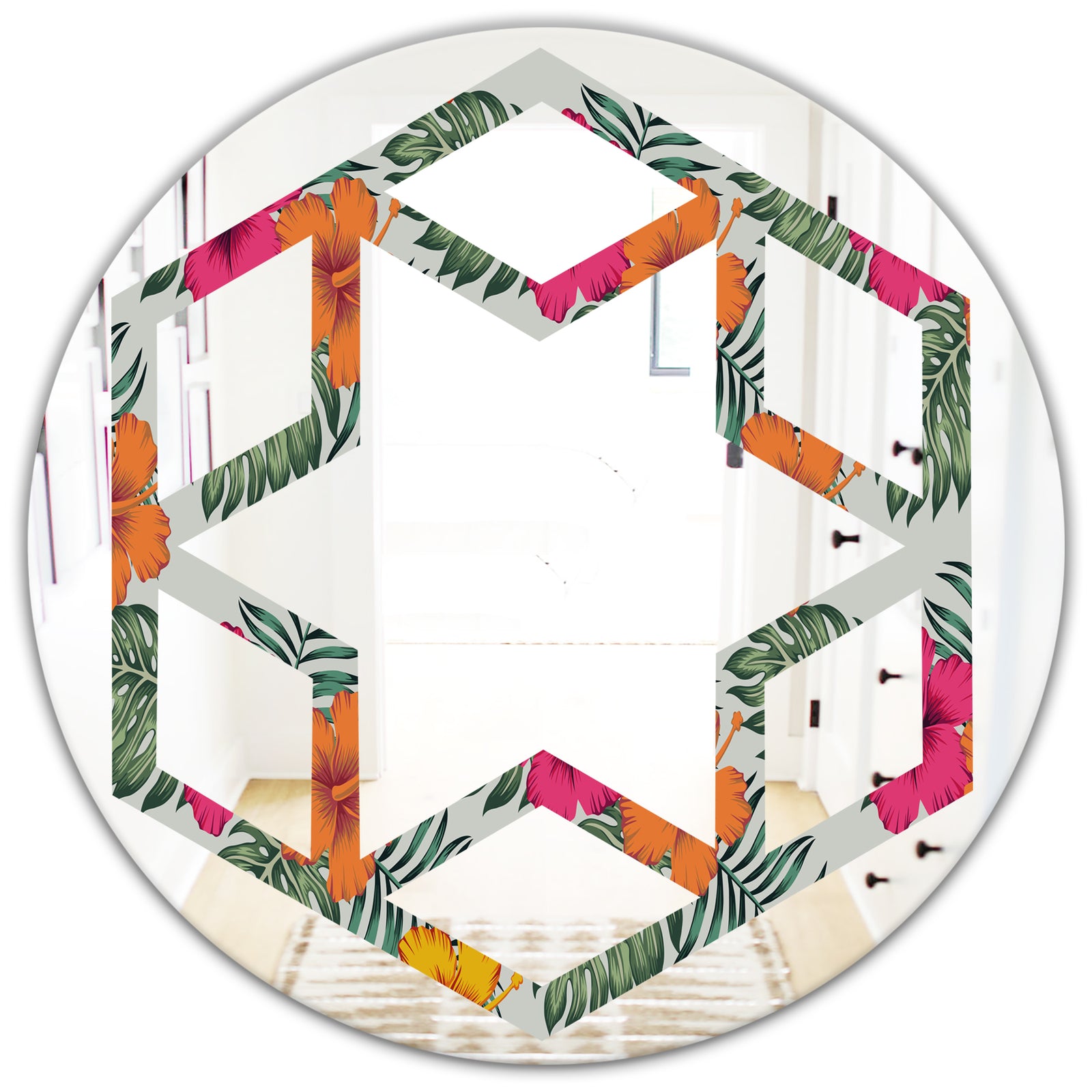 Retro tropical Leaves III - Cottage Round or Oval Wall Mirror - Hexagon Star