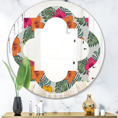 Retro tropical Leaves III - Cottage Round or Oval Wall Mirror - Quatrefoil
