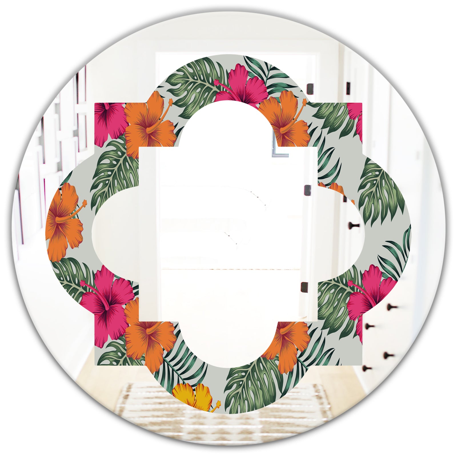 Retro tropical Leaves III - Cottage Round or Oval Wall Mirror - Quatrefoil