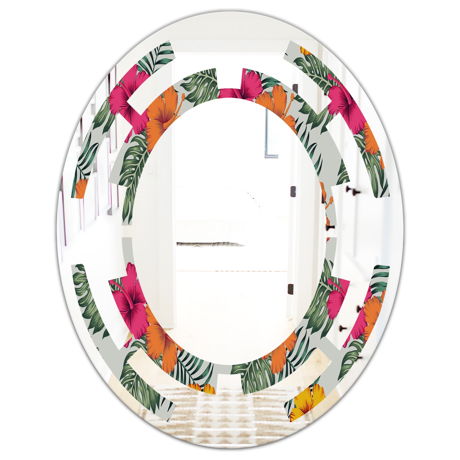 Retro tropical Leaves III - Cottage Round or Oval Wall Mirror - Space
