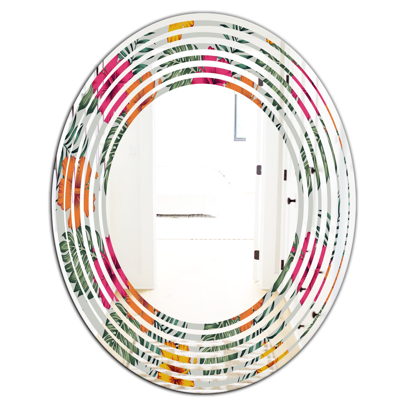 Retro tropical Leaves III - Cottage Round or Oval Wall Mirror - Wave