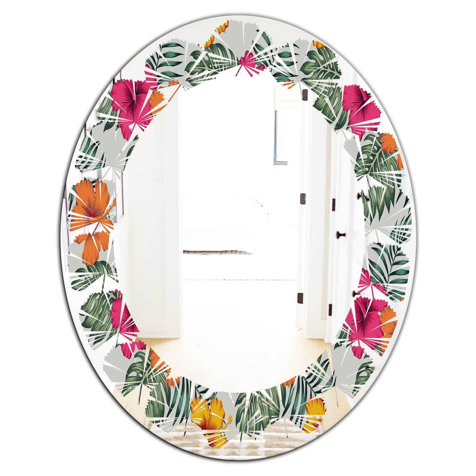 Retro tropical Leaves III - Cottage Round or Oval Wall Mirror - Leaves
