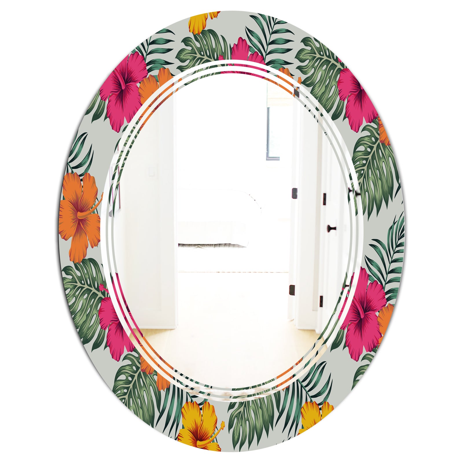 Retro tropical Leaves III - Cottage Round or Oval Wall Mirror - Triple C