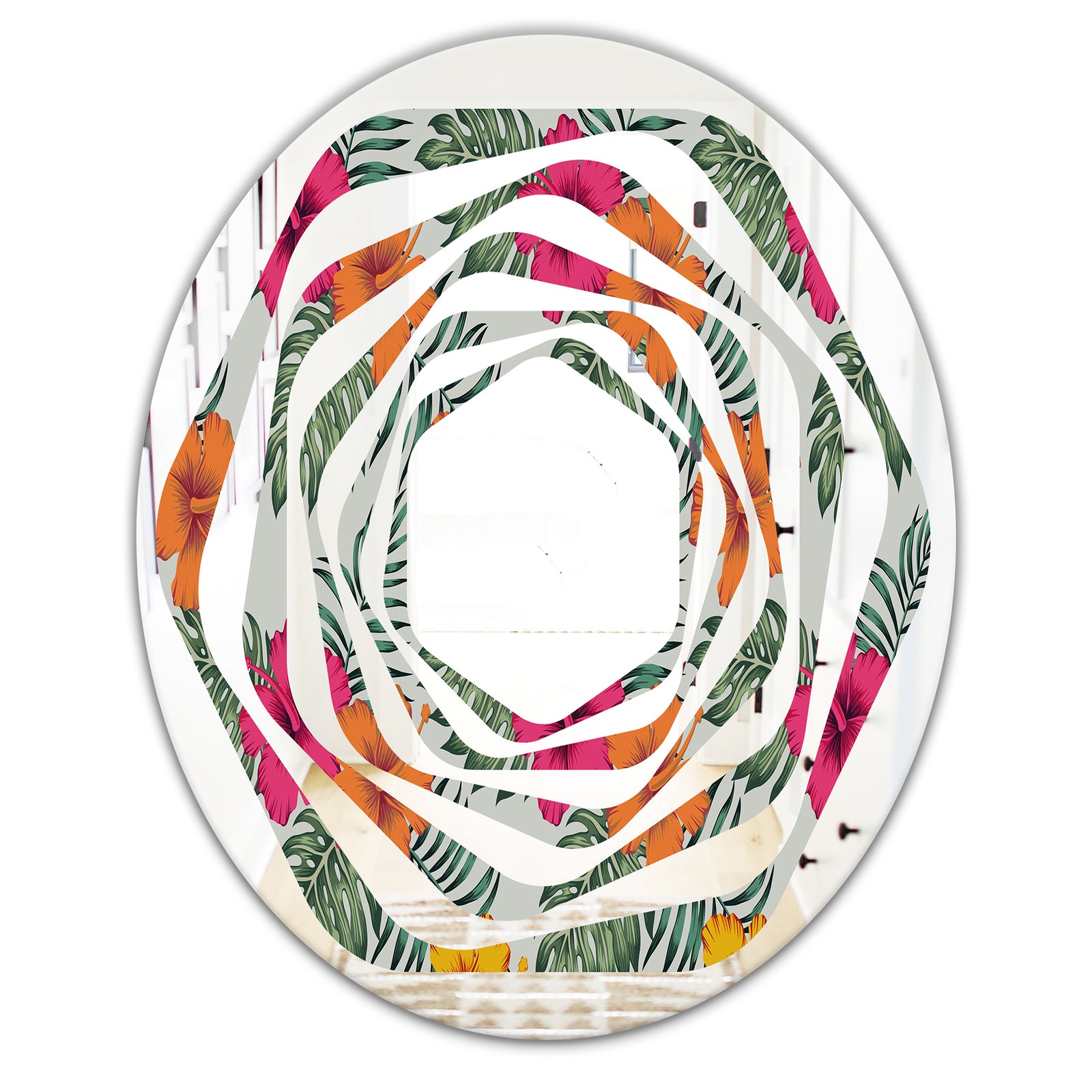 Retro tropical Leaves III - Cottage Round or Oval Wall Mirror - Whirl