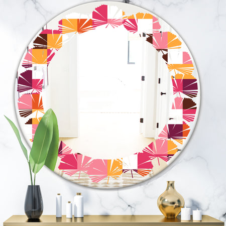 Retro Geometric Design VII - Modern Round or Oval Wall Mirror - Leaves