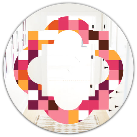 Retro Geometric Design VII - Modern Round or Oval Wall Mirror - Quatrefoil