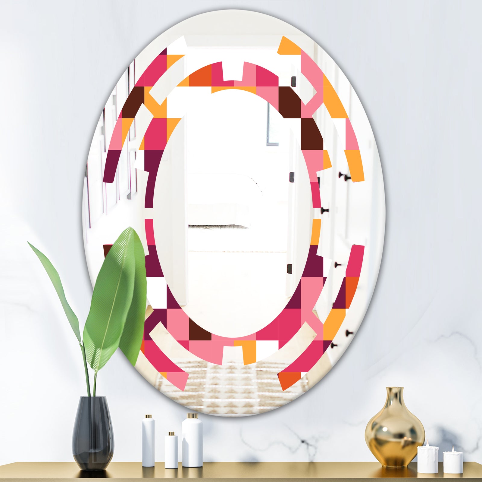 Retro Geometric Design VII - Modern Round or Oval Wall Mirror - Space