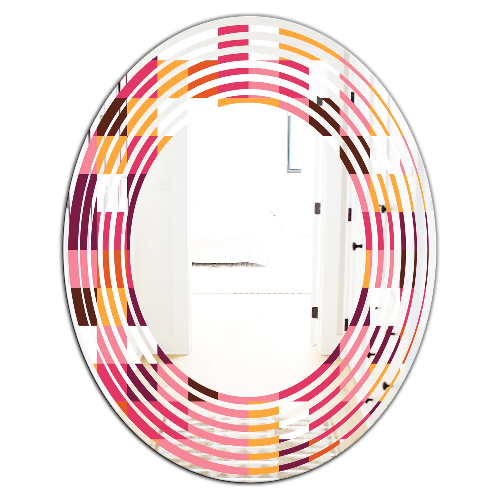 Retro Geometric Design VII - Modern Round or Oval Wall Mirror - Wave