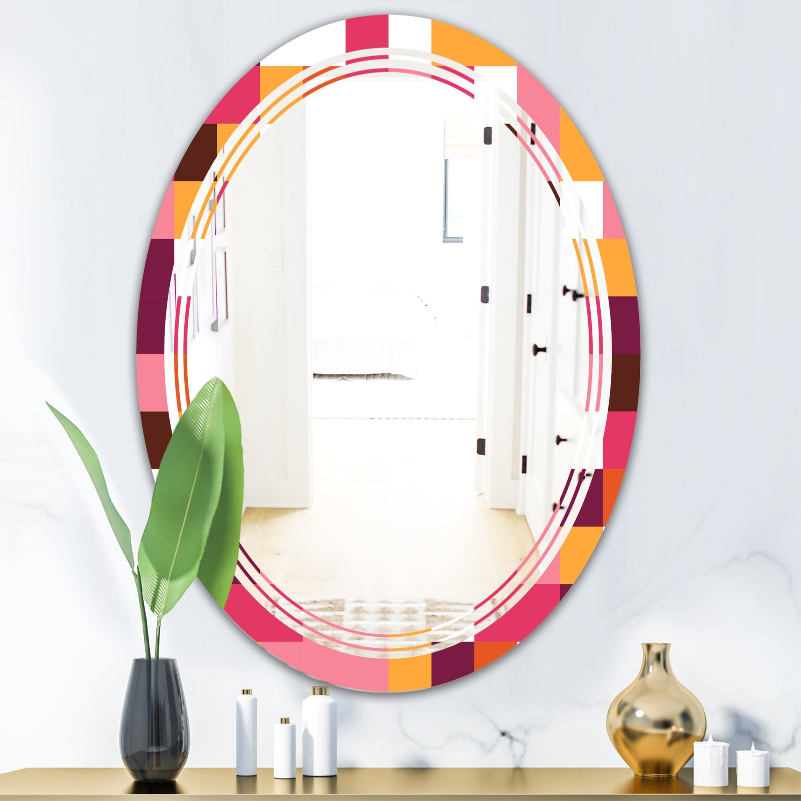 Retro Geometric Design VII - Modern Round or Oval Wall Mirror - Triple C