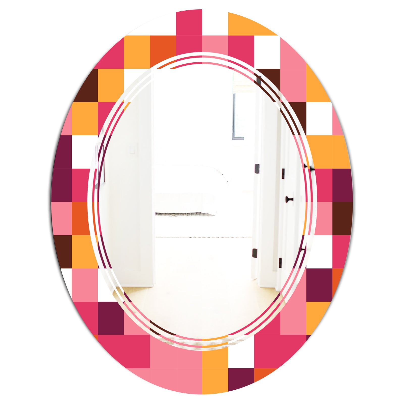 Retro Geometric Design VII - Modern Round or Oval Wall Mirror - Triple C