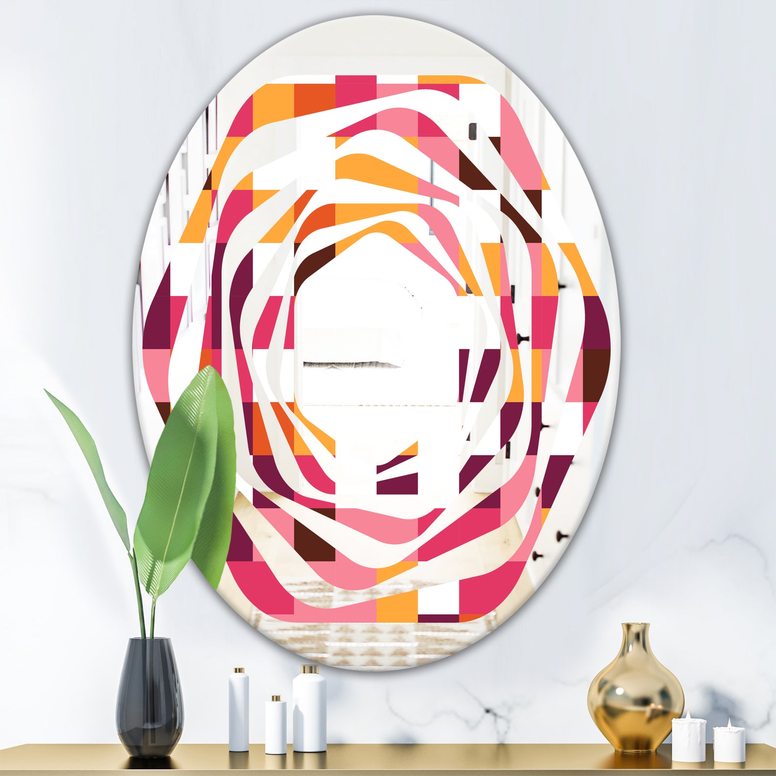 Retro Geometric Design VII - Modern Round or Oval Wall Mirror - Whirl