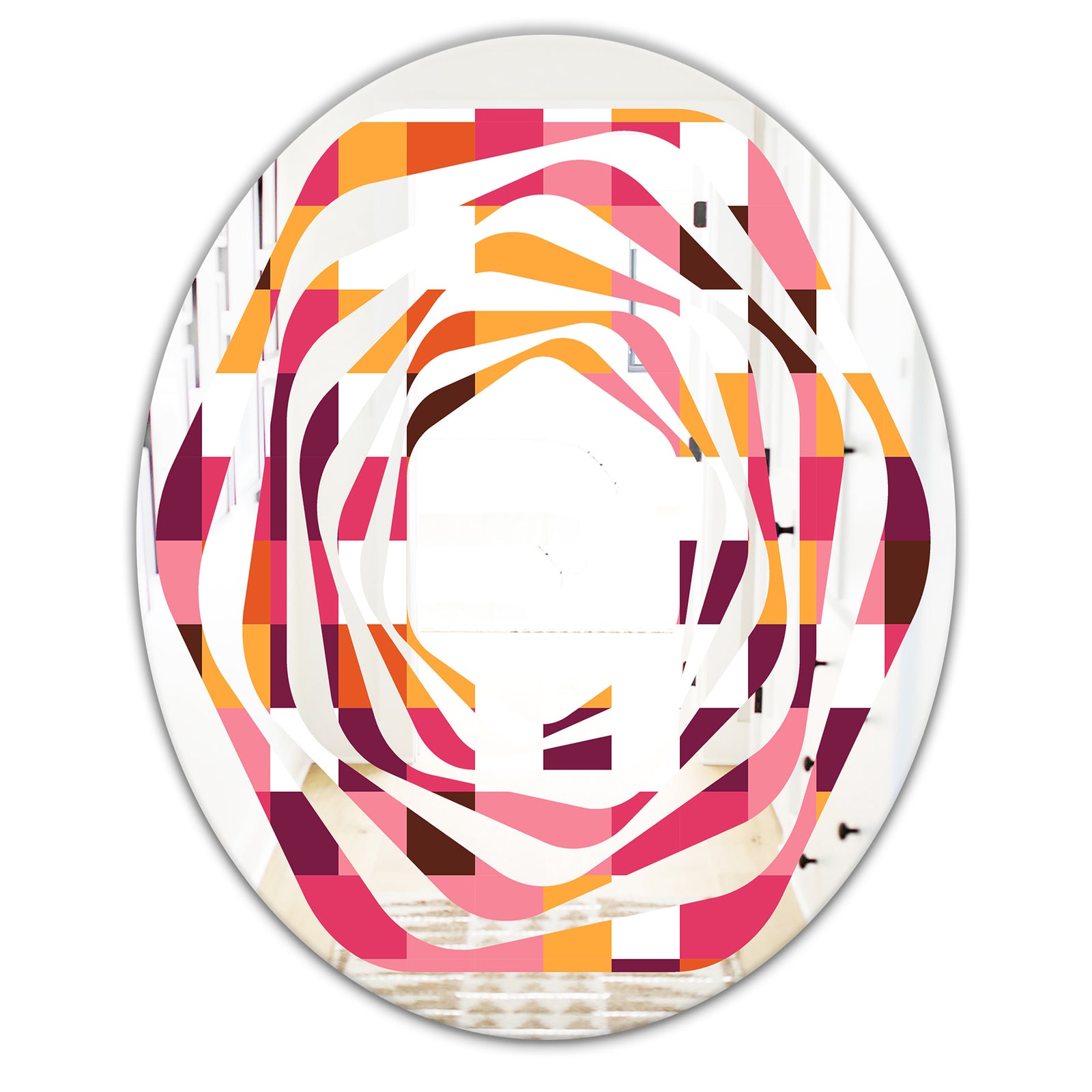 Retro Geometric Design VII - Modern Round or Oval Wall Mirror - Whirl