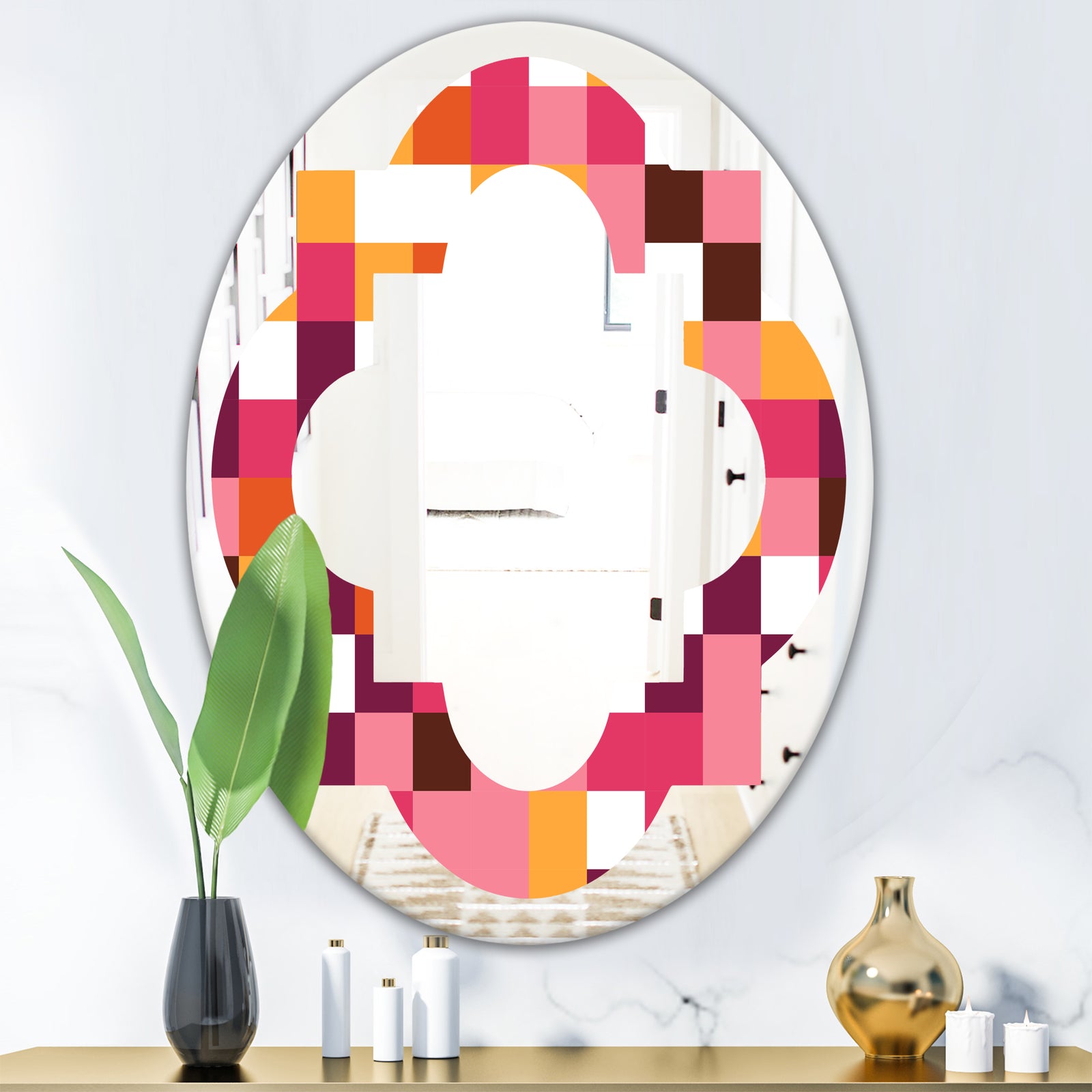 Retro Geometric Design VII - Modern Round or Oval Wall Mirror - Quatrefoil