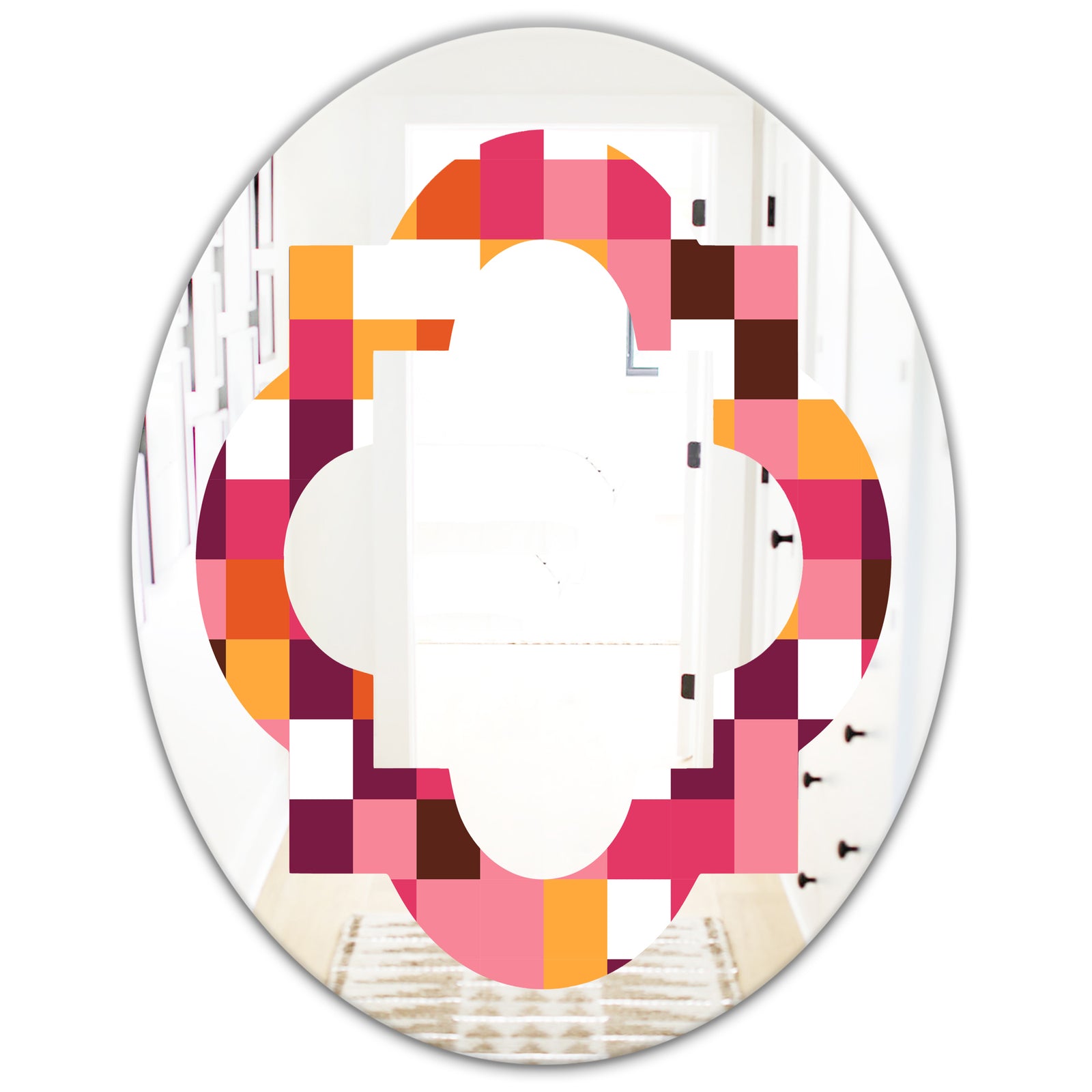 Retro Geometric Design VII - Modern Round or Oval Wall Mirror - Quatrefoil