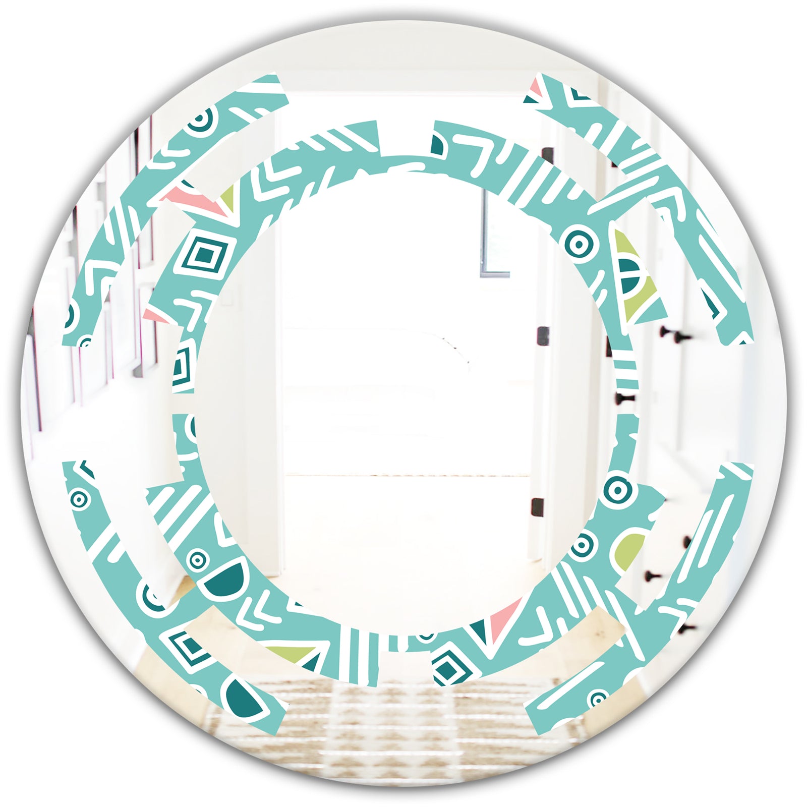 Pastel Tribal Retro Pattern - Modern Round or Oval Wall Mirror - Space