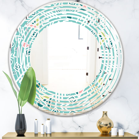 Pastel Tribal Retro Pattern - Modern Round or Oval Wall Mirror - Wave
