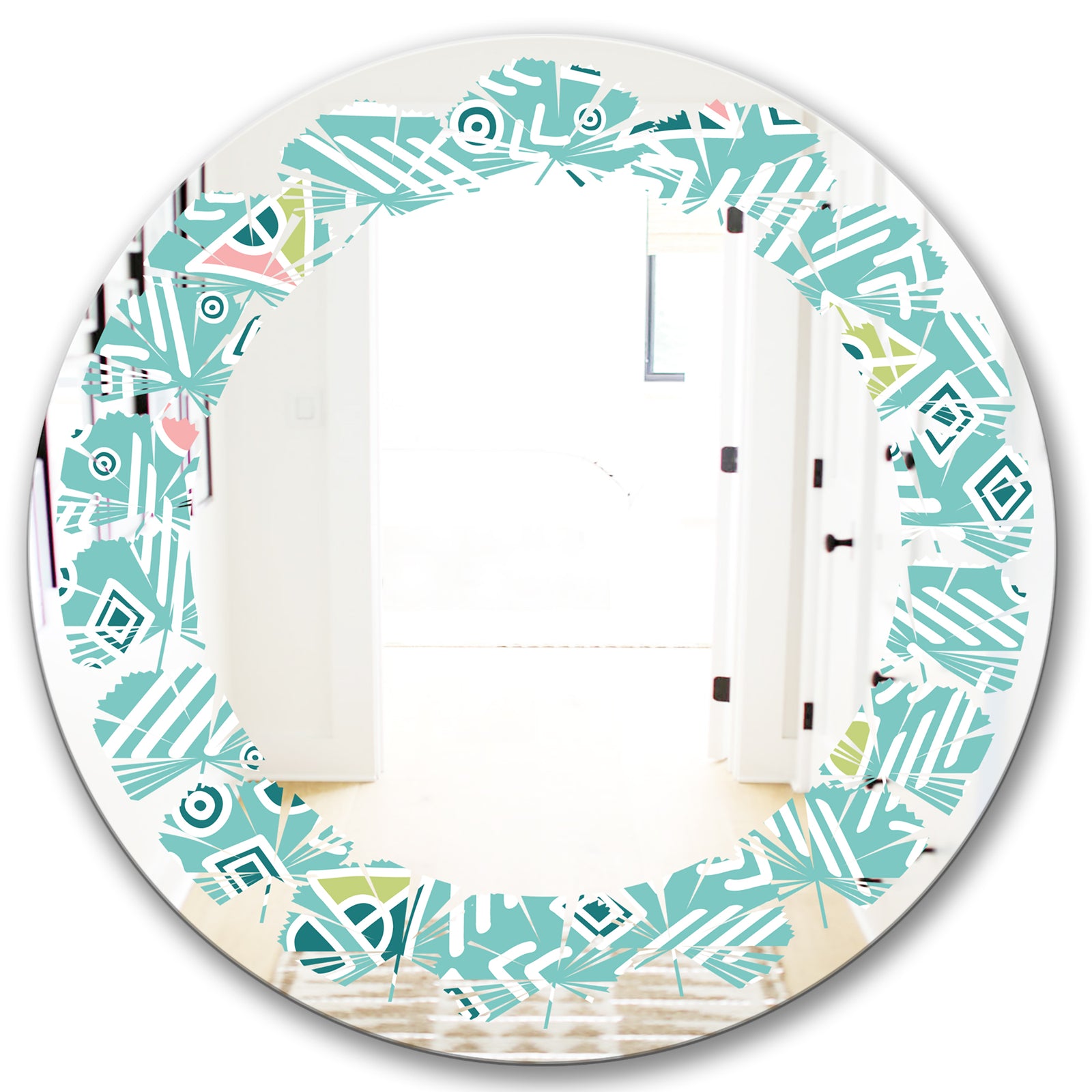 Pastel Tribal Retro Pattern - Modern Round or Oval Wall Mirror - Leaves