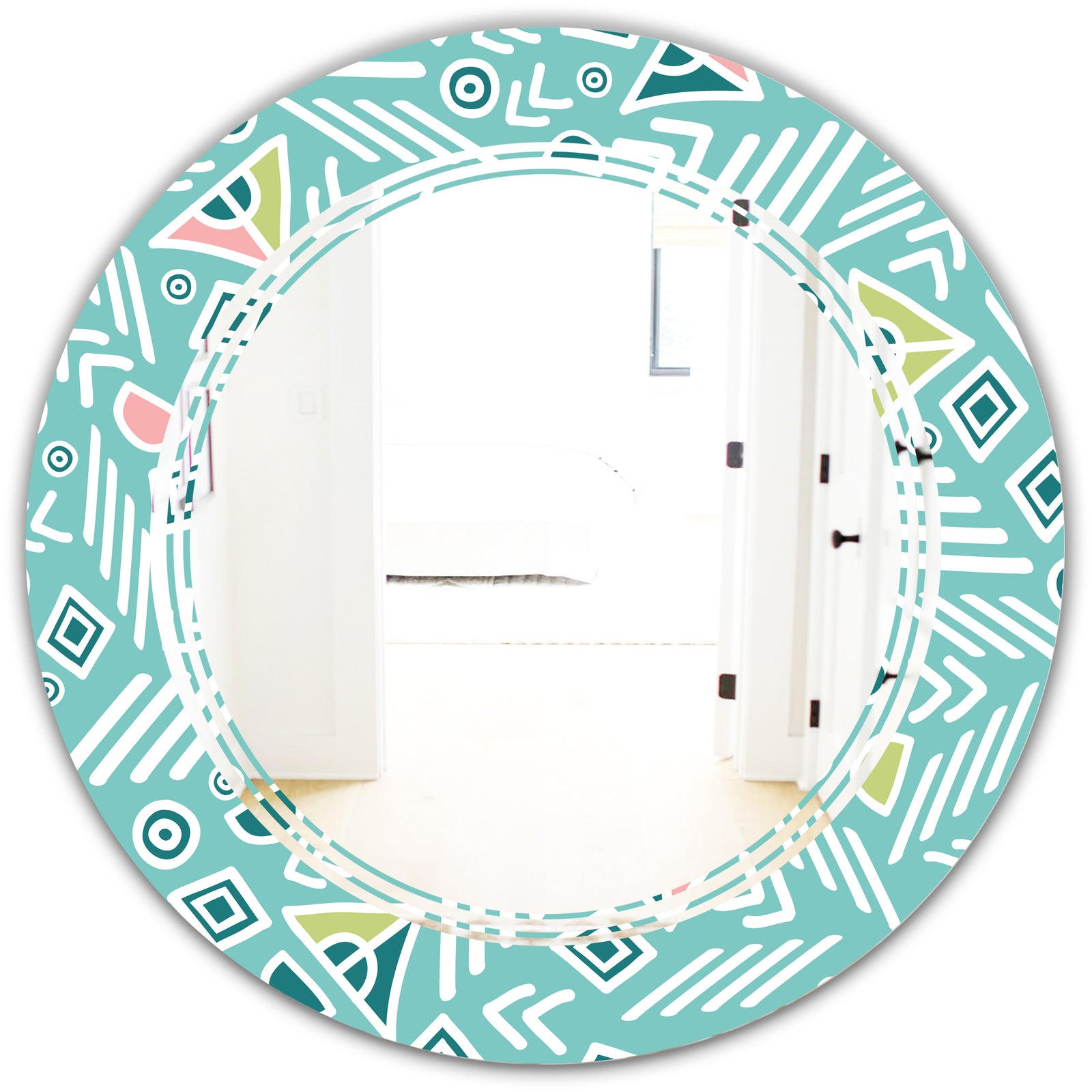 Pastel Tribal Retro Pattern - Modern Round or Oval Wall Mirror - Triple C