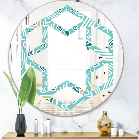 Pastel Tribal Retro Pattern - Modern Round or Oval Wall Mirror - Hexagon Star