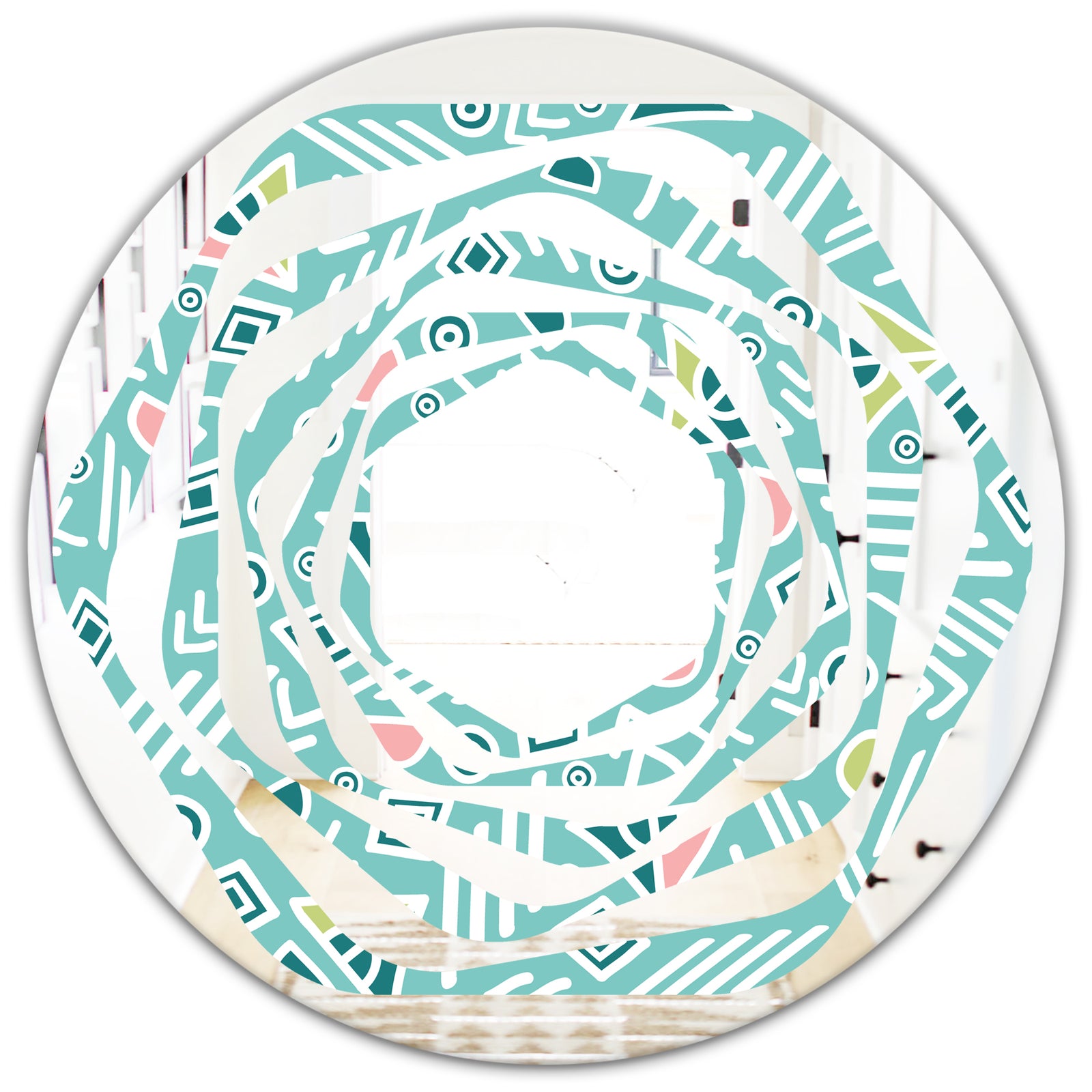 Pastel Tribal Retro Pattern - Modern Round or Oval Wall Mirror - Whirl