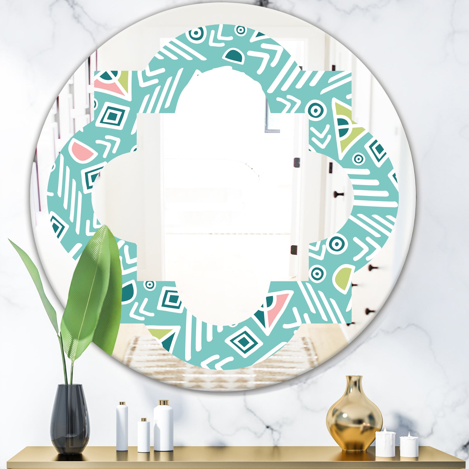 Pastel Tribal Retro Pattern - Modern Round or Oval Wall Mirror - Quatrefoil