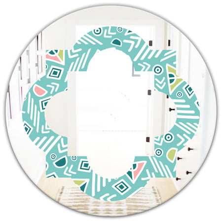 Pastel Tribal Retro Pattern - Modern Round or Oval Wall Mirror - Quatrefoil
