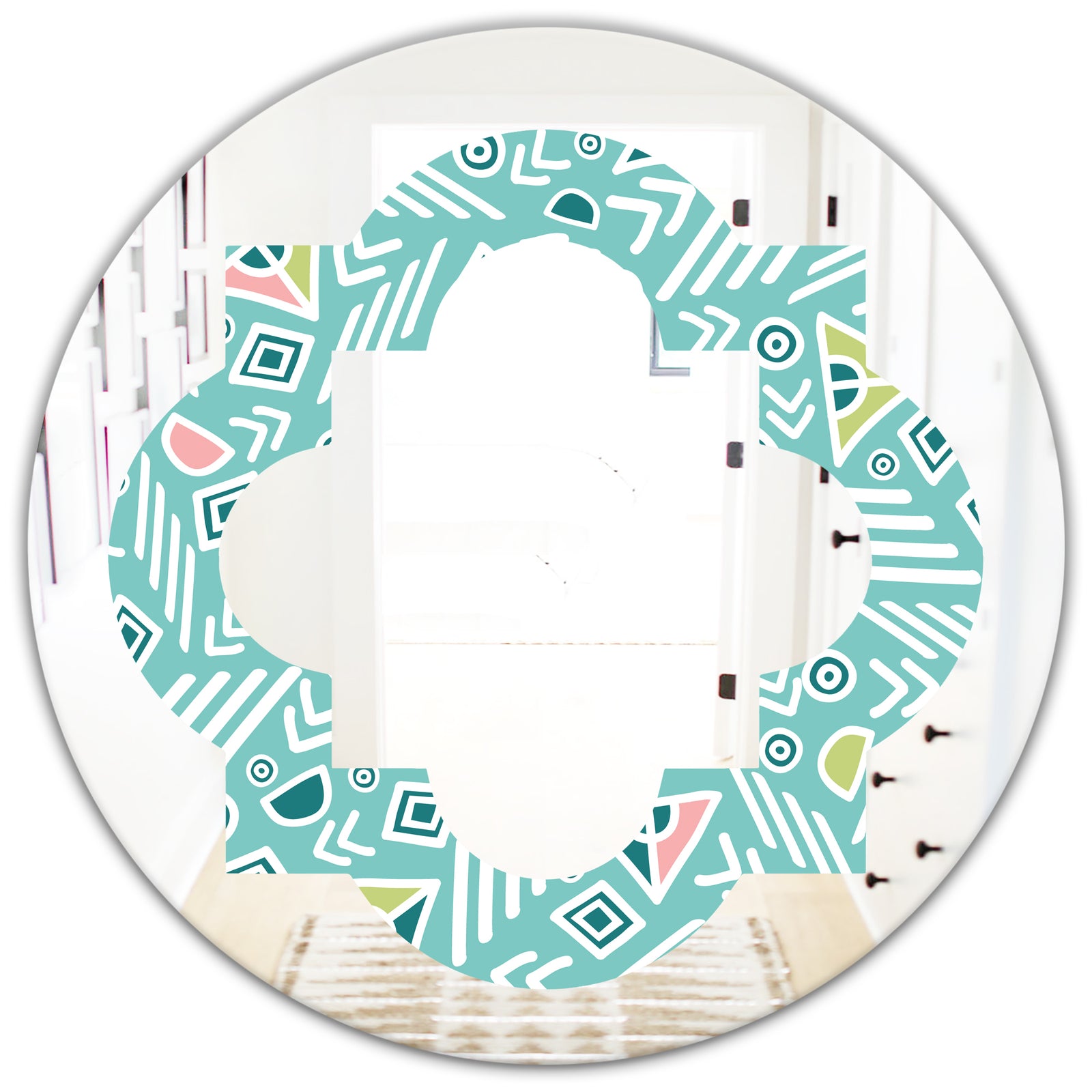 Pastel Tribal Retro Pattern - Modern Round or Oval Wall Mirror - Quatrefoil