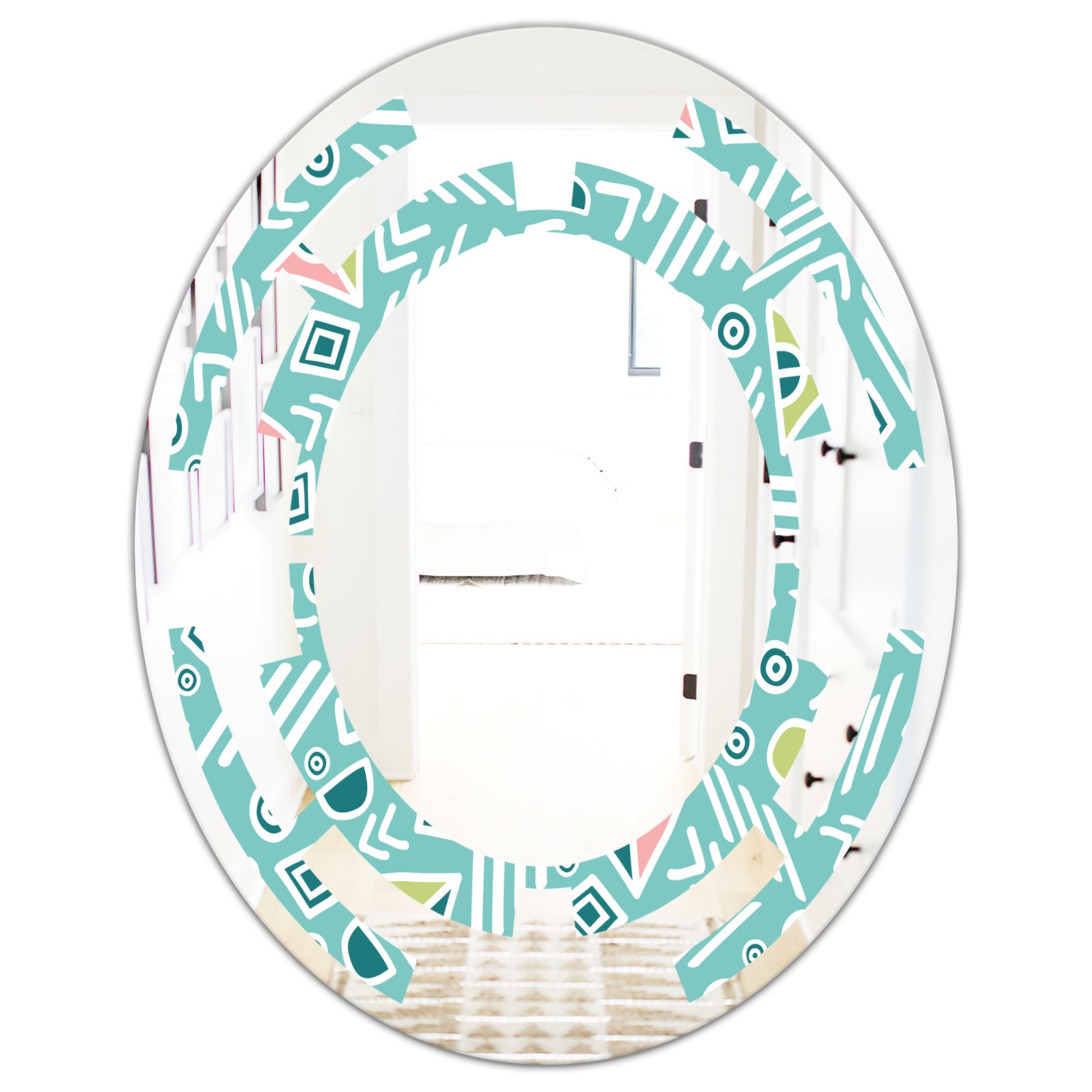 Pastel Tribal Retro Pattern - Modern Round or Oval Wall Mirror - Space