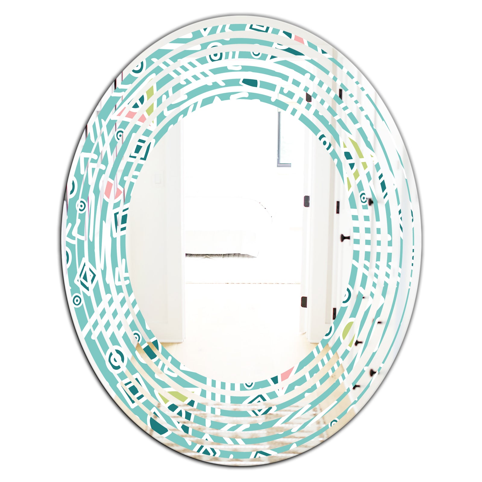 Pastel Tribal Retro Pattern - Modern Round or Oval Wall Mirror - Wave