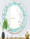 Pastel Tribal Retro Pattern - Modern Round or Oval Wall Mirror - Leaves